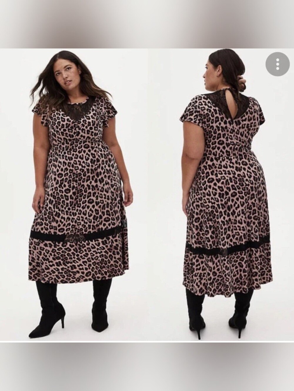 Torrid Studio Knit Leopard Print Floral Lace Midi Brown/Black With Pockets 3X